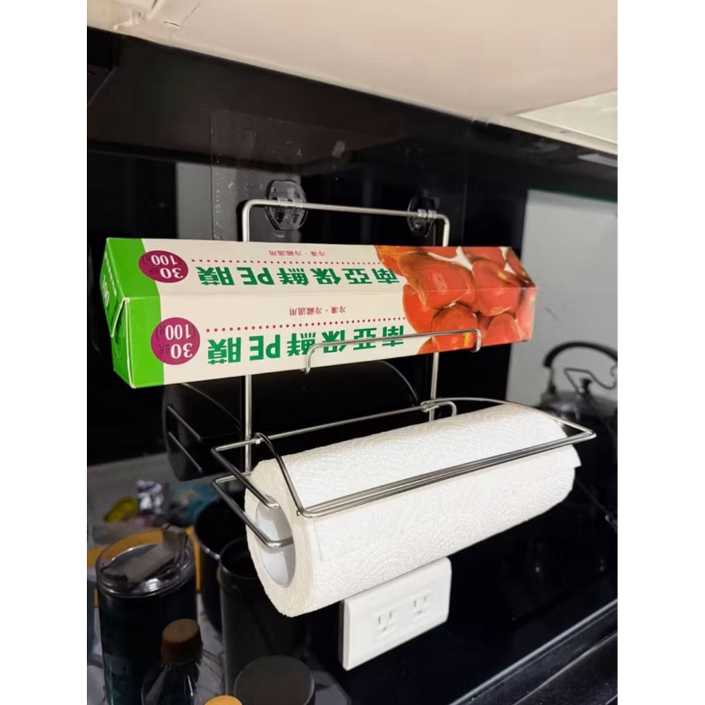 [熊好貼國際]餐巾紙+保鮮膜架 驚爆價！台灣製造304不鏽鋼 餐巾紙 收納置物架 無痕掛勾掛架 擦手紙架 衛生紙架, , large