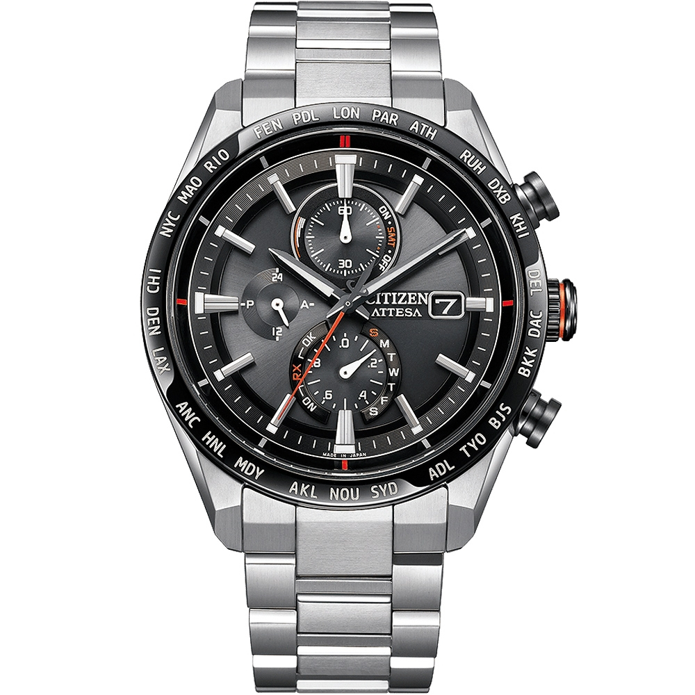 CITIZEN 星辰 鈦金屬 光動能電波萬年曆計時手錶 AT8189-61E, , large