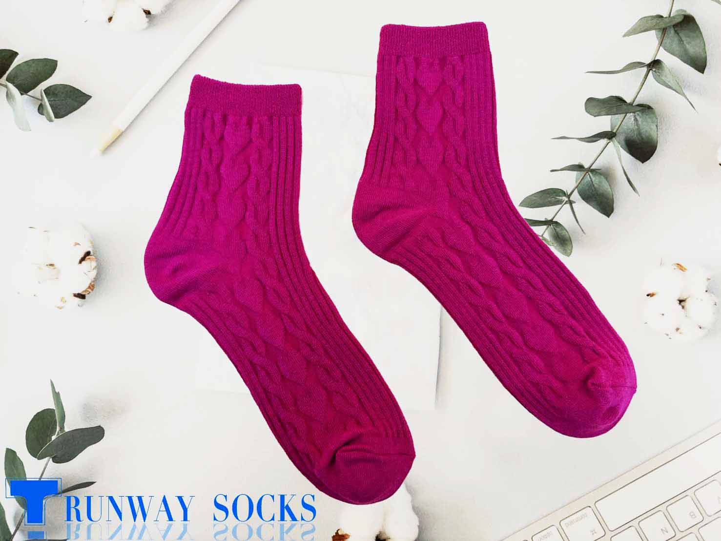 【RUNWAY】《RUNWAY SOCKS》Japanese Style Trendy Short Socks &ndash; Double Cylinder 1/2 Crew Socks with Heart Jacquard Design &ndash; Casual & Sporty &ndash; Pink &ndash; Women&rsquo;s &ndash; 1 Pair, , large