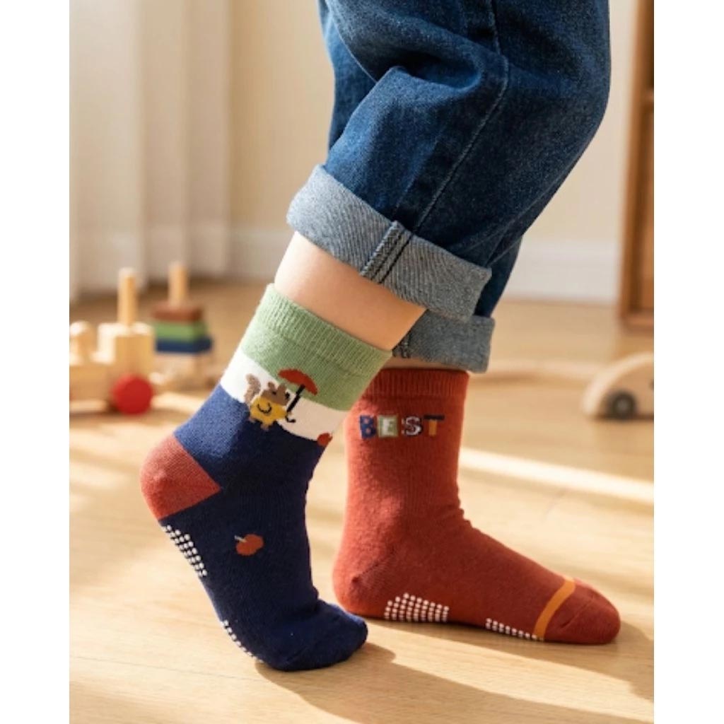 凱美棉業｜8雙組 純棉止滑童襪 童趣森林款 動物童襪 卡通童襪 可愛襪 男童女童襪 17-21cm, , large