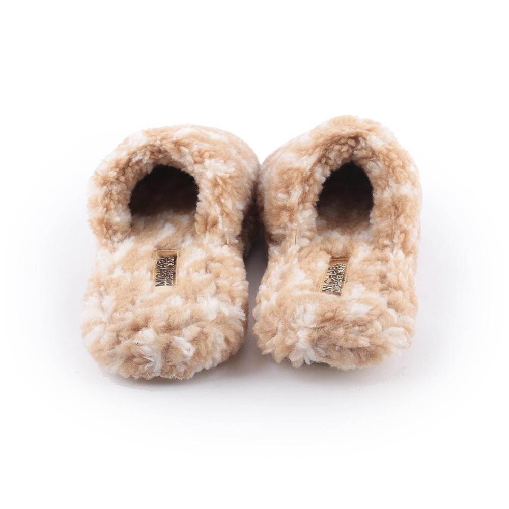 Michael Kors 金字Logo 混色毛毛拖鞋/駝色/白色/9, , large