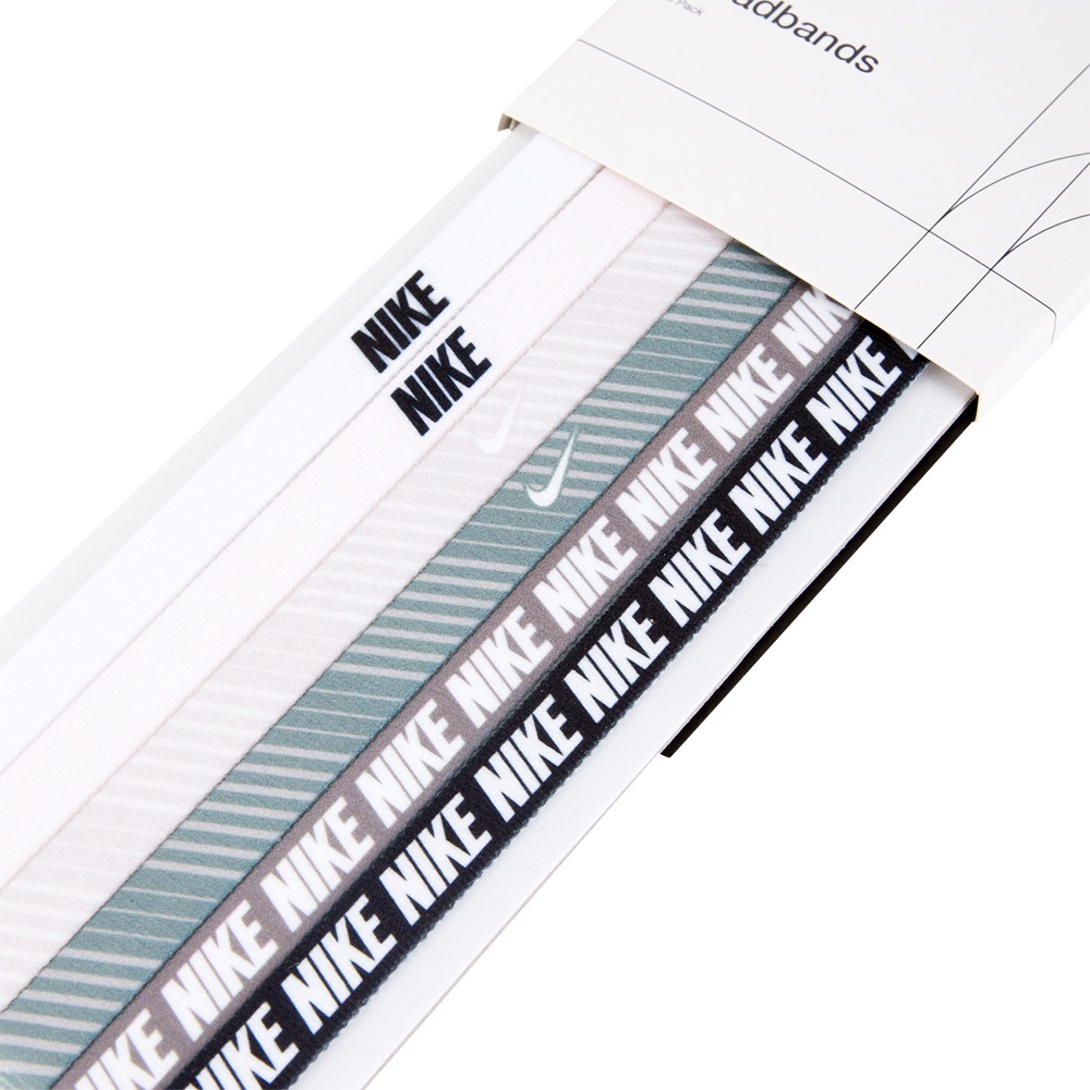 NIKE FLEX CLASSIC 頭帶 6PK PRINTED 運動頭帶 止汗髮帶 矽膠止滑 彈性 多選擇 白黑 粉綠, 白黑, large