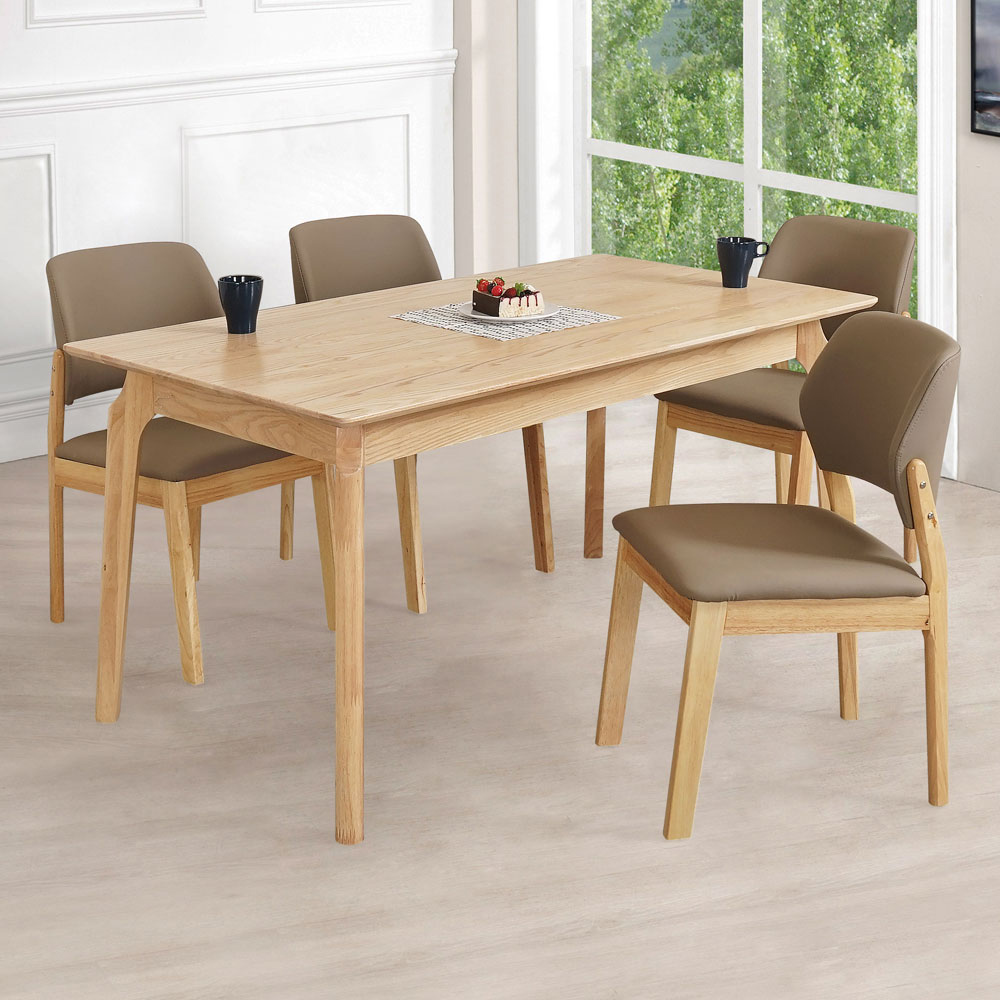 【Homelike】喜家居150cm實木餐桌椅組(一桌四椅)(2535-33), , large