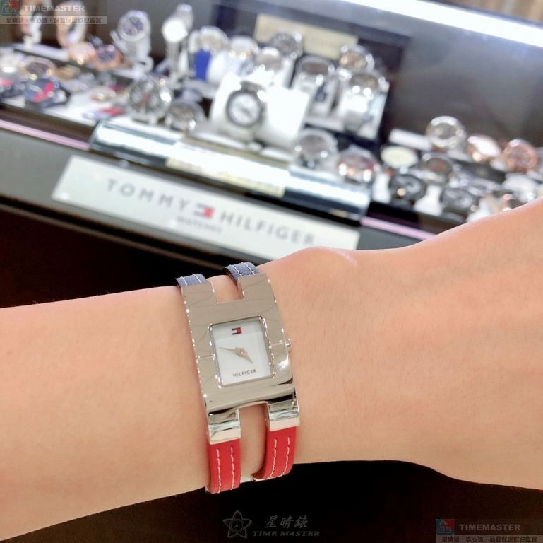[星晴錶業]TommyHilfiger手錶,20mm, 34mm,TH00073白色錶面銀錶殼藍紅真皮皮革錶帶款, , large