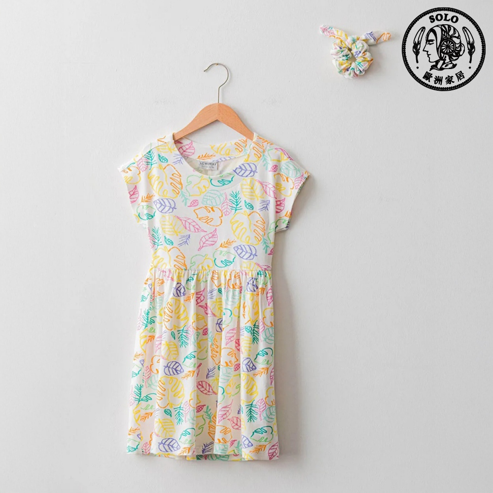【SOLO Vintage】LCW Girls Leaf Pattern Dress Made in Turkey 10-11y