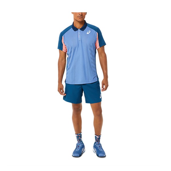 Asics 男 短袖 上衣 Polo衫 海外版 運動 訓練 網球 透氣 涼爽 防潑水 藍 [2041A193-401], , large