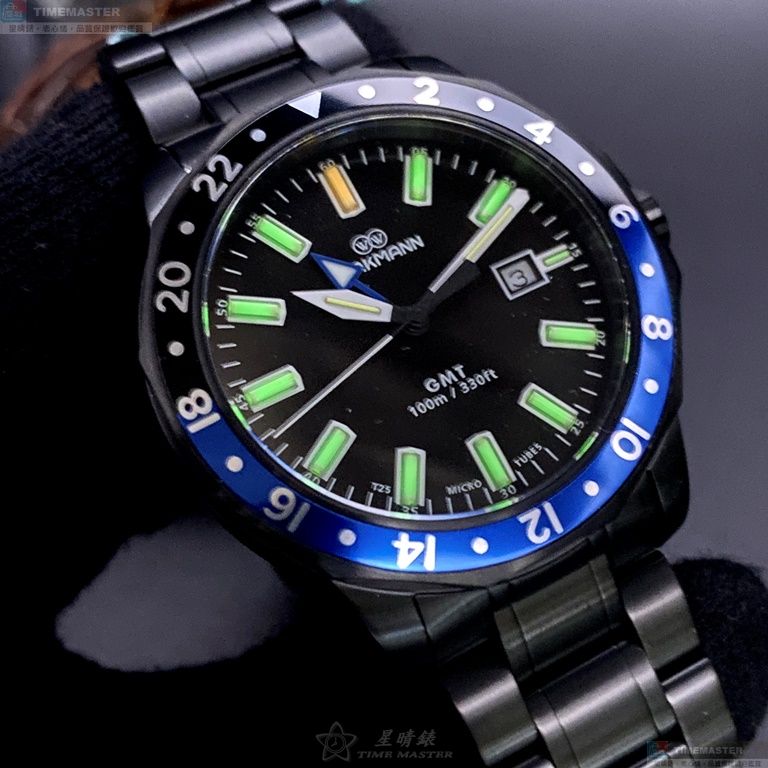 [星晴錶業]WAKMANN手錶,44mm,WA00028黑色錶面黑錶殼深黑色精鋼錶帶款, , large