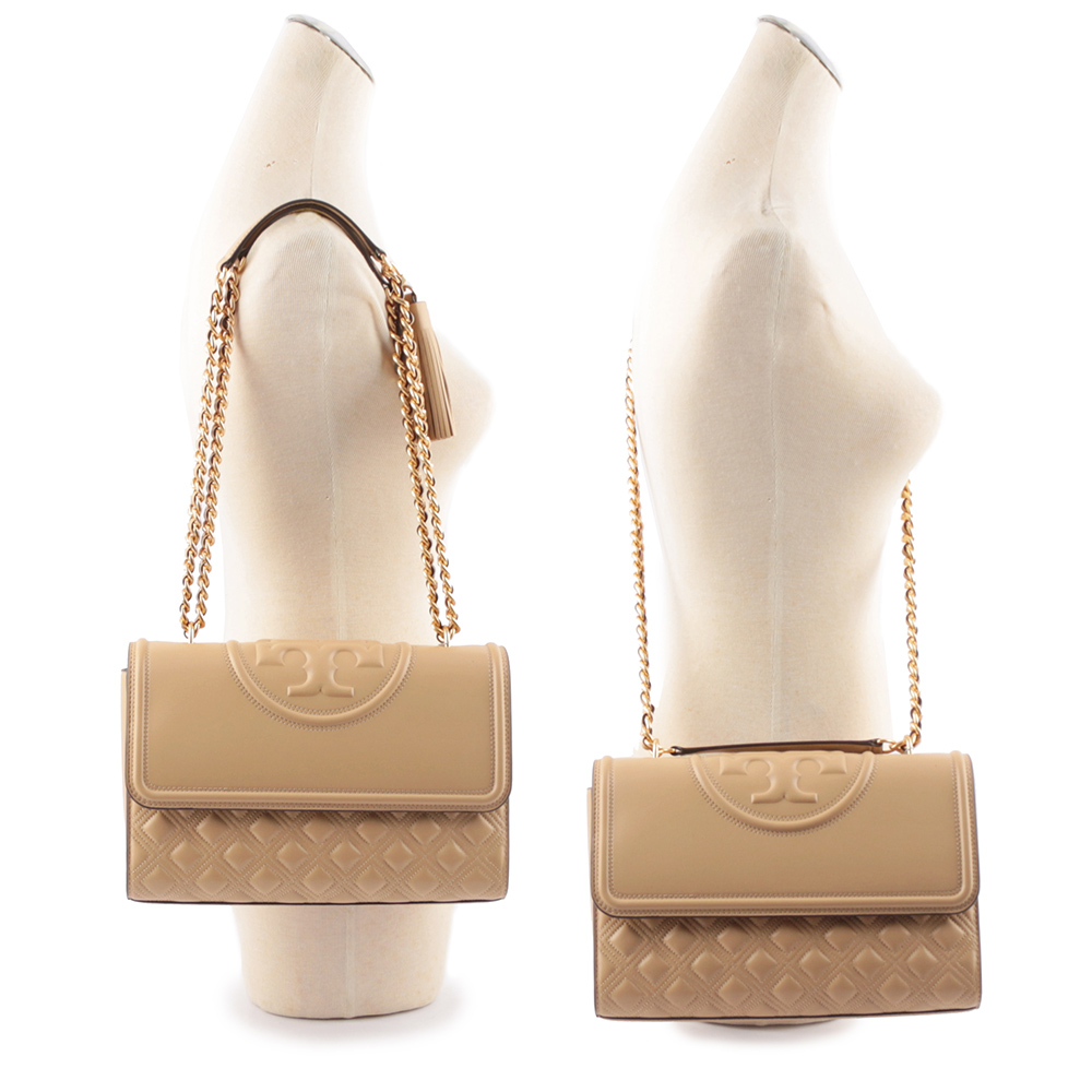 Tory Burch Fleming 縫線翻蓋流蘇二用包/沙色, , large