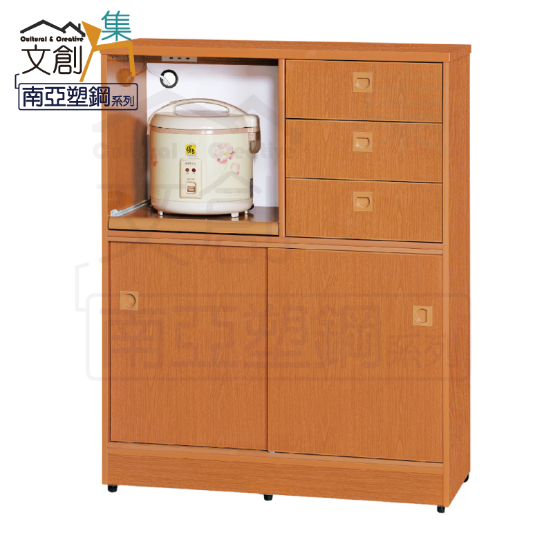【文創集】泰亞 環保3尺南亞塑鋼推門三抽層架中餐櫃/收納櫃(客約商品), , large