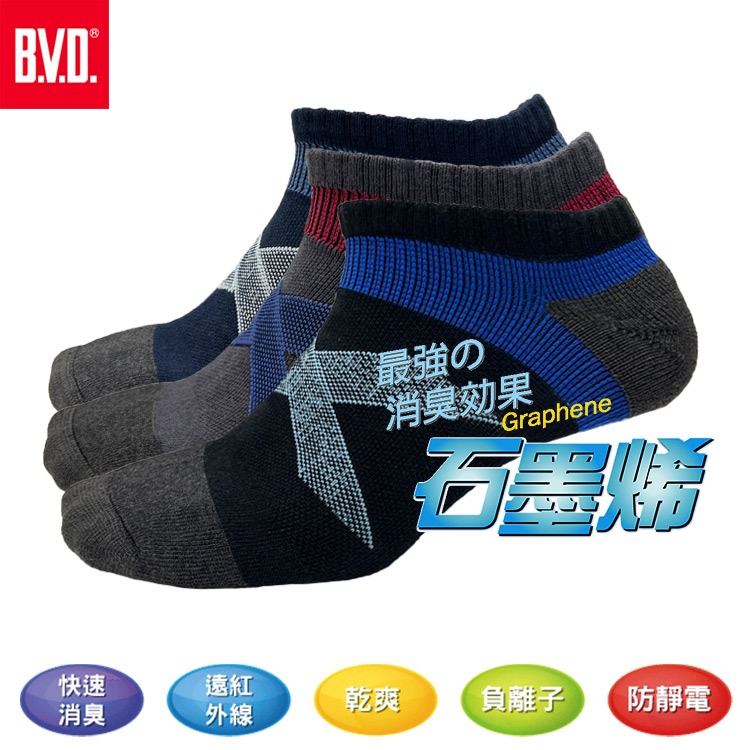 【BVD】石墨烯乾爽運動足弓男襪4入<黑/寶藍>B559 襪子 短襪 除臭襪, , large