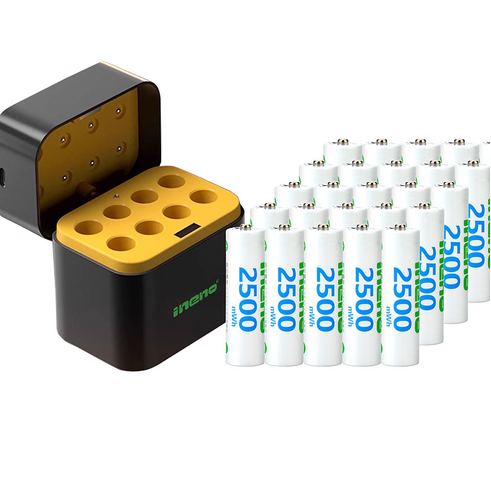 【ineno】3號/AA 恆壓可充式1.5V鋰電池全新特大能量2500mWh32入+(3號8槽)AI隨身收納盒充電器, , large