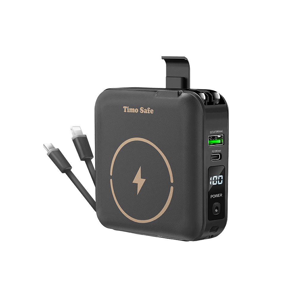 【Timo】Safe 12000mAh Explosion-Proof Solid-State Power Bank - Black, , large