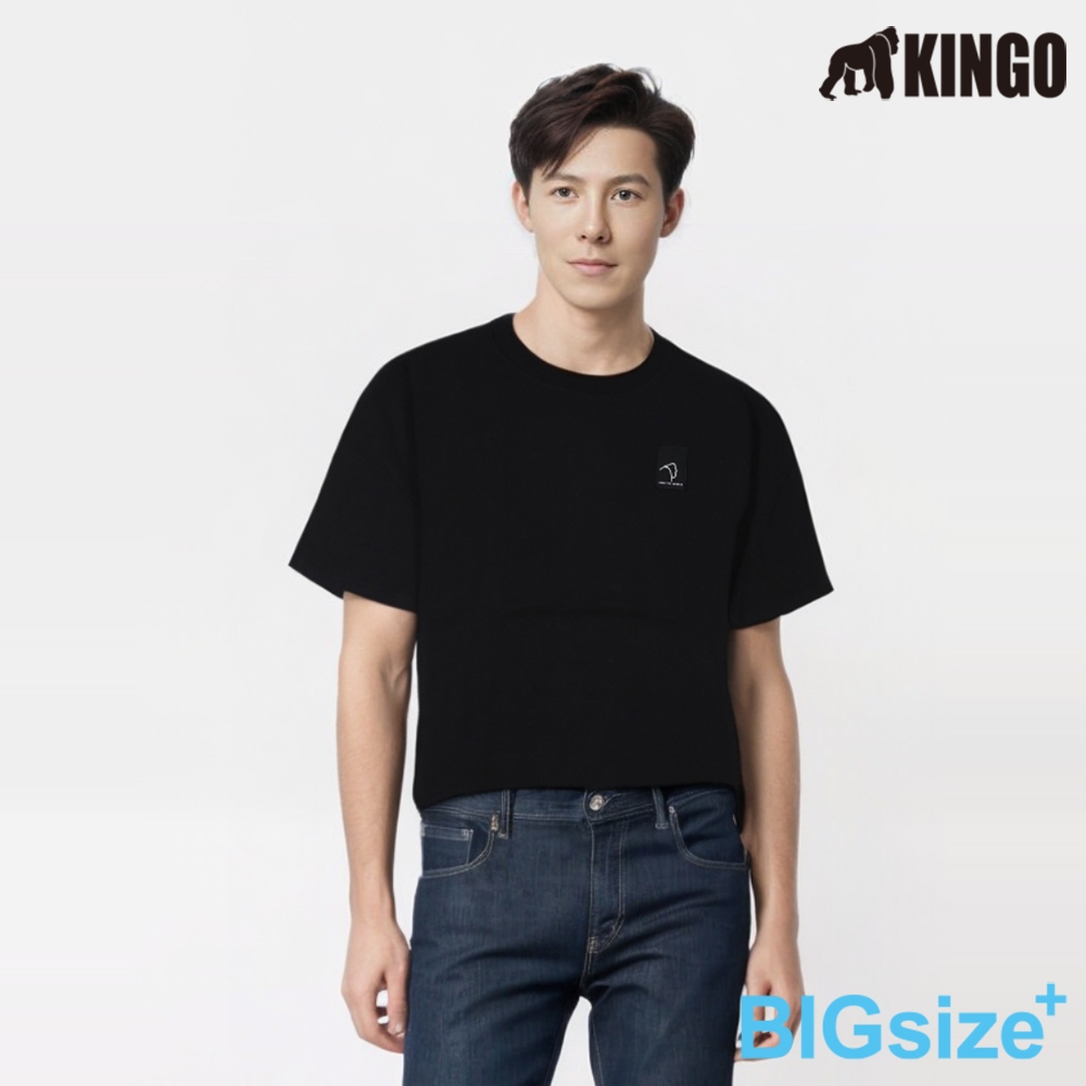 KINGO-大尺碼-男款 圓領T恤-黑-413135, , large