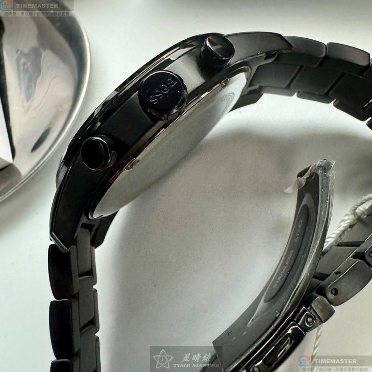 [星晴錶業]BOSS手錶,44mm,HB1513785黑色錶面黑錶殼深黑色精鋼錶帶款, , large