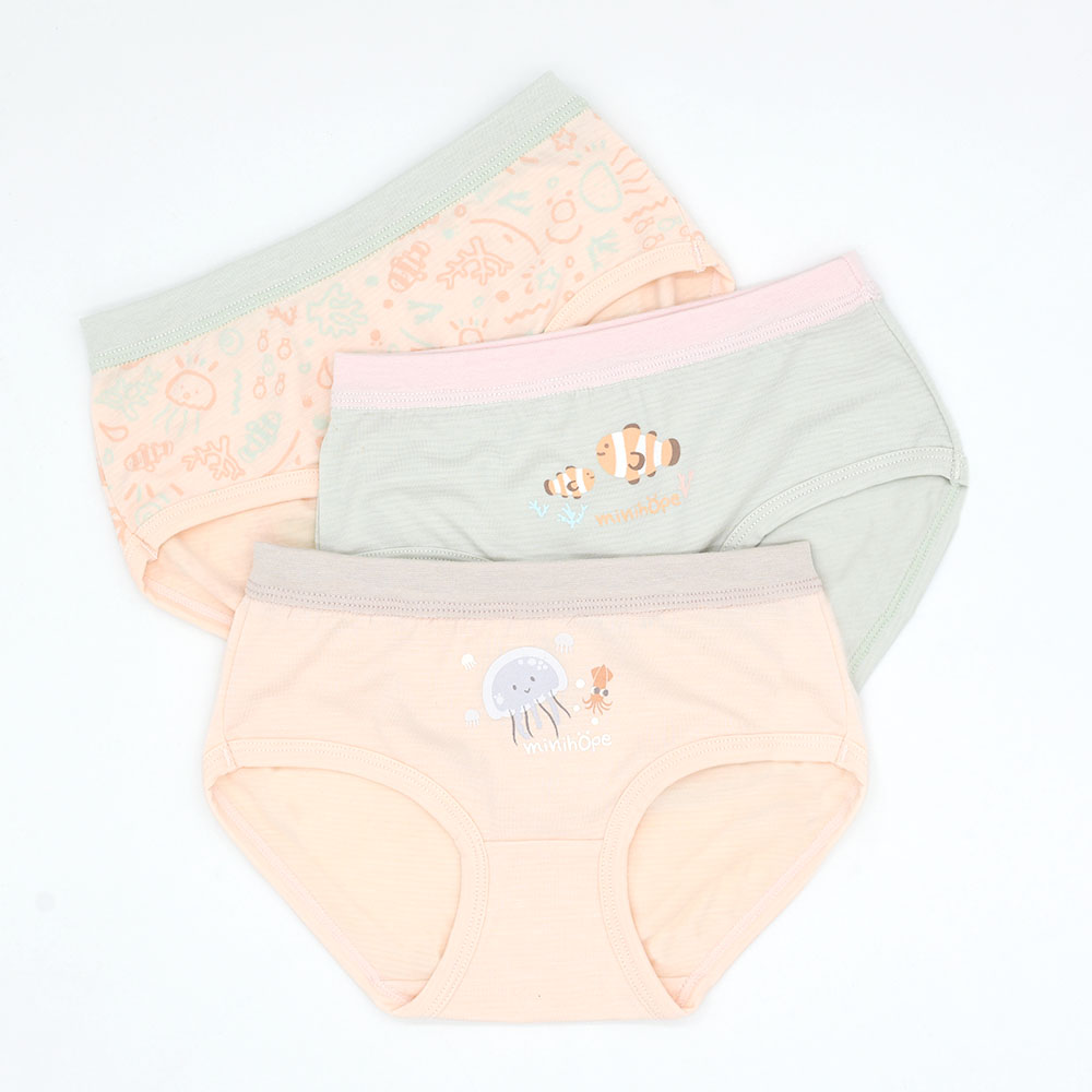 minihope美好的親子生活-沉靜海洋女童三角褲(3件組B), , large