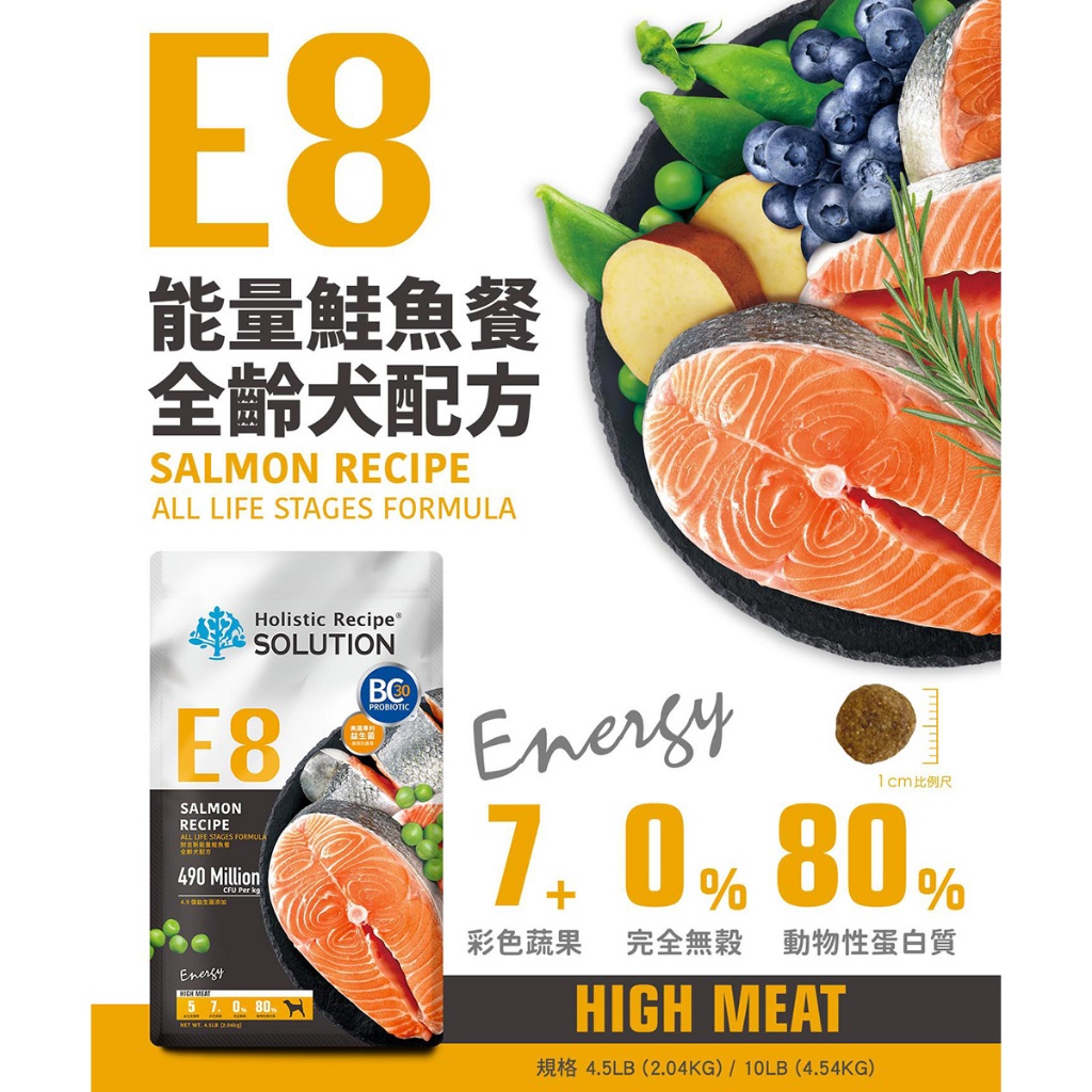 【耐吉斯】E8 能量鮭魚餐 無穀全齡犬配方(全齡犬飼料 狗飼料 狗糧 犬糧 狗食)4.5LB(2.04KG), , large