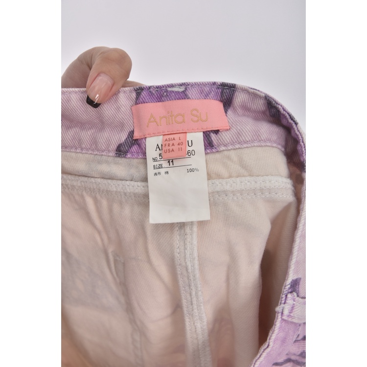 (XL) anita su丹寧牛仔質感棉質蝴蝶純棉紫色長褲二手衣, , large