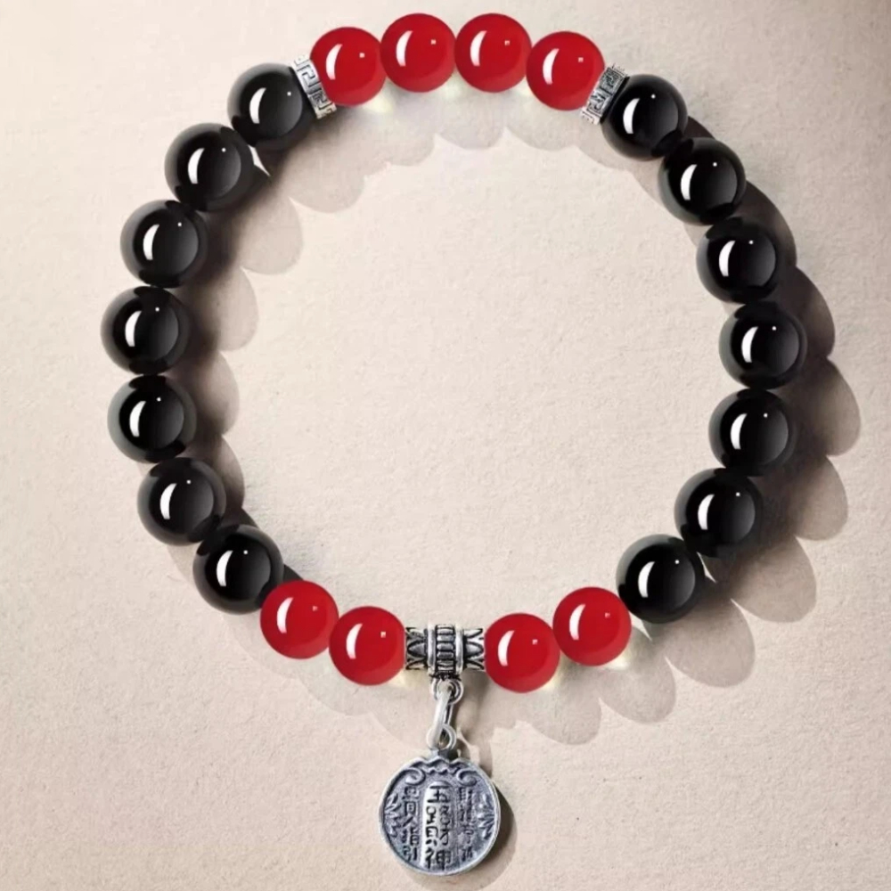 【A&R】招財轉運 黑曜石+紅瑪瑙之五路財神手鍊 附精美禮盒 女款 6MM, , large