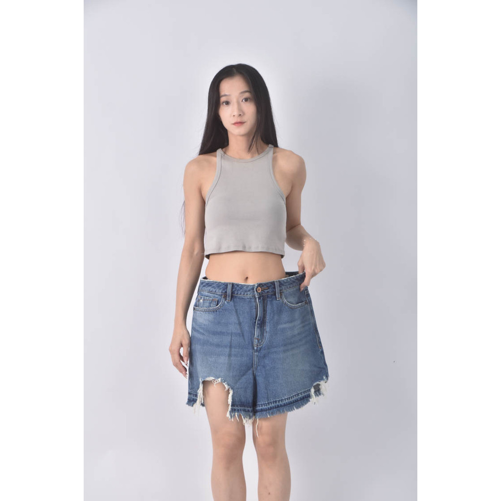 (XL) sisjeans高腰丹寧牛仔刷破藍色短褲二手衣, , large