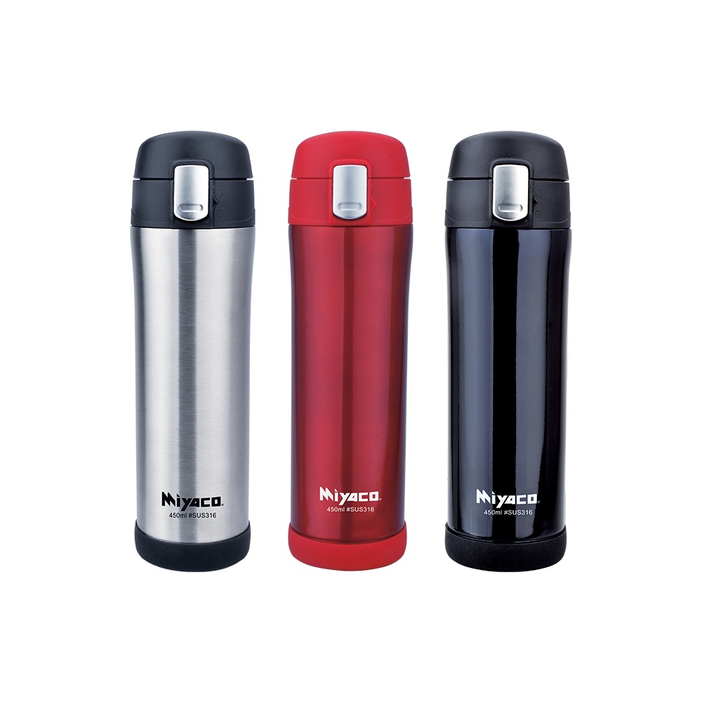Miyaco 米雅可 典雅316不鏽鋼真空彈跳保溫杯彈蓋直飲杯 450ML曜黑色-Leidea樂德兒
