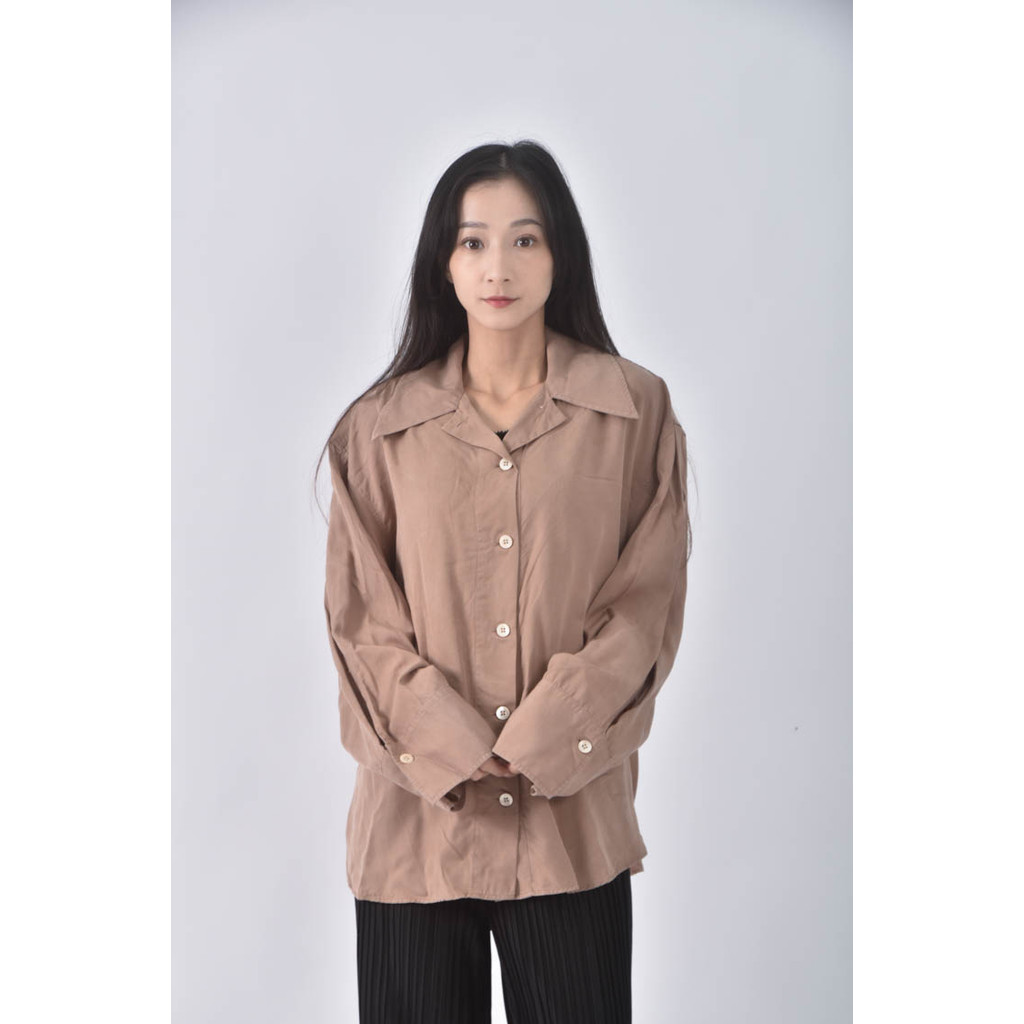 (F) libertine libertine質感素面杏色長袖上衣二手衣, , large