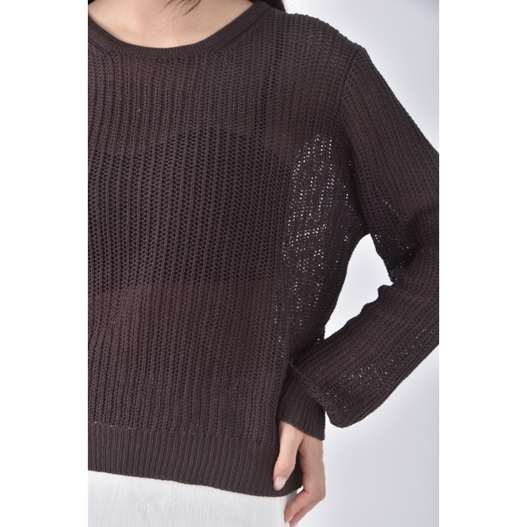 (S) strange質感圓領棕色長袖上衣二手衣, , large