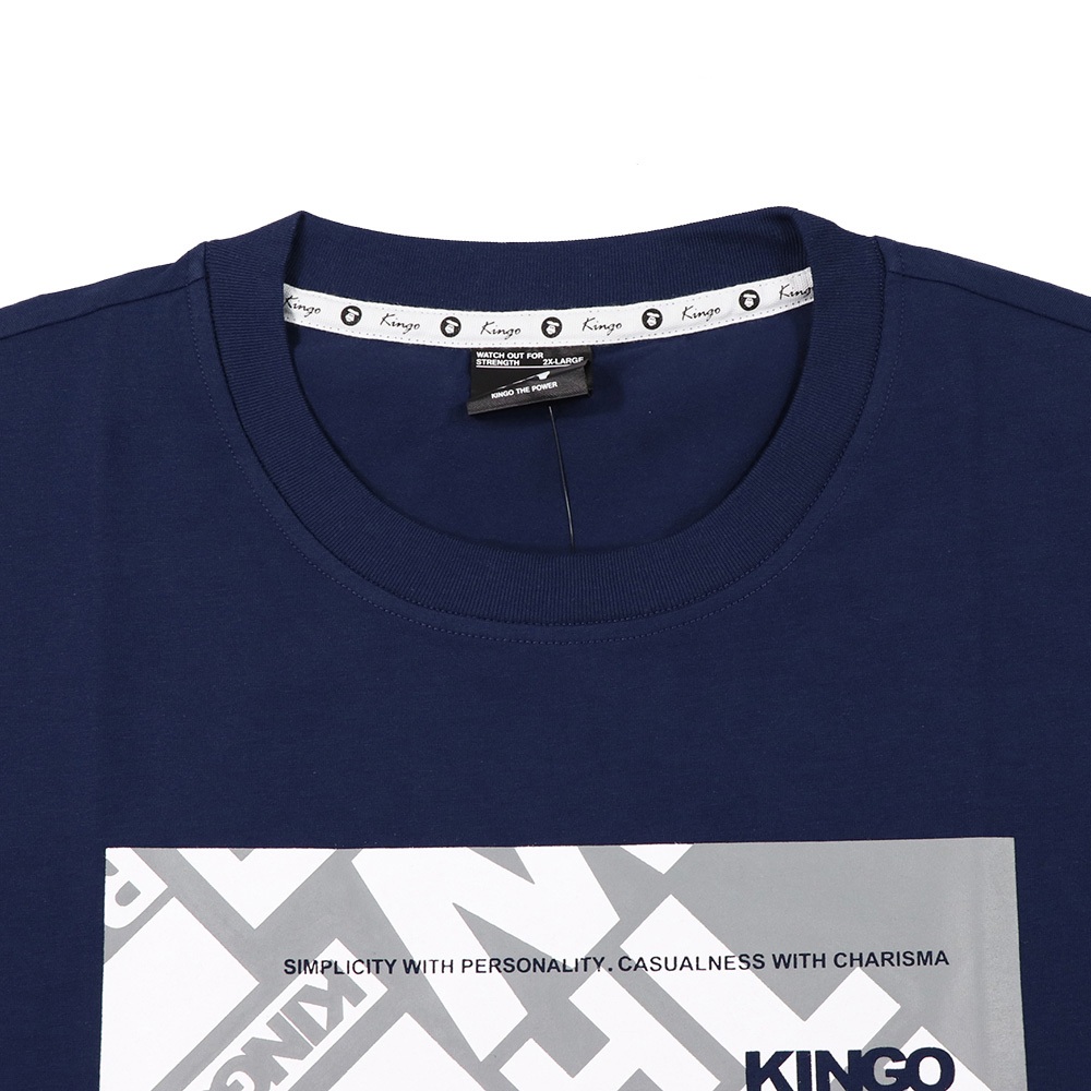 KINGO-超大尺碼-男款 圓領T恤-丈青-415128, , large
