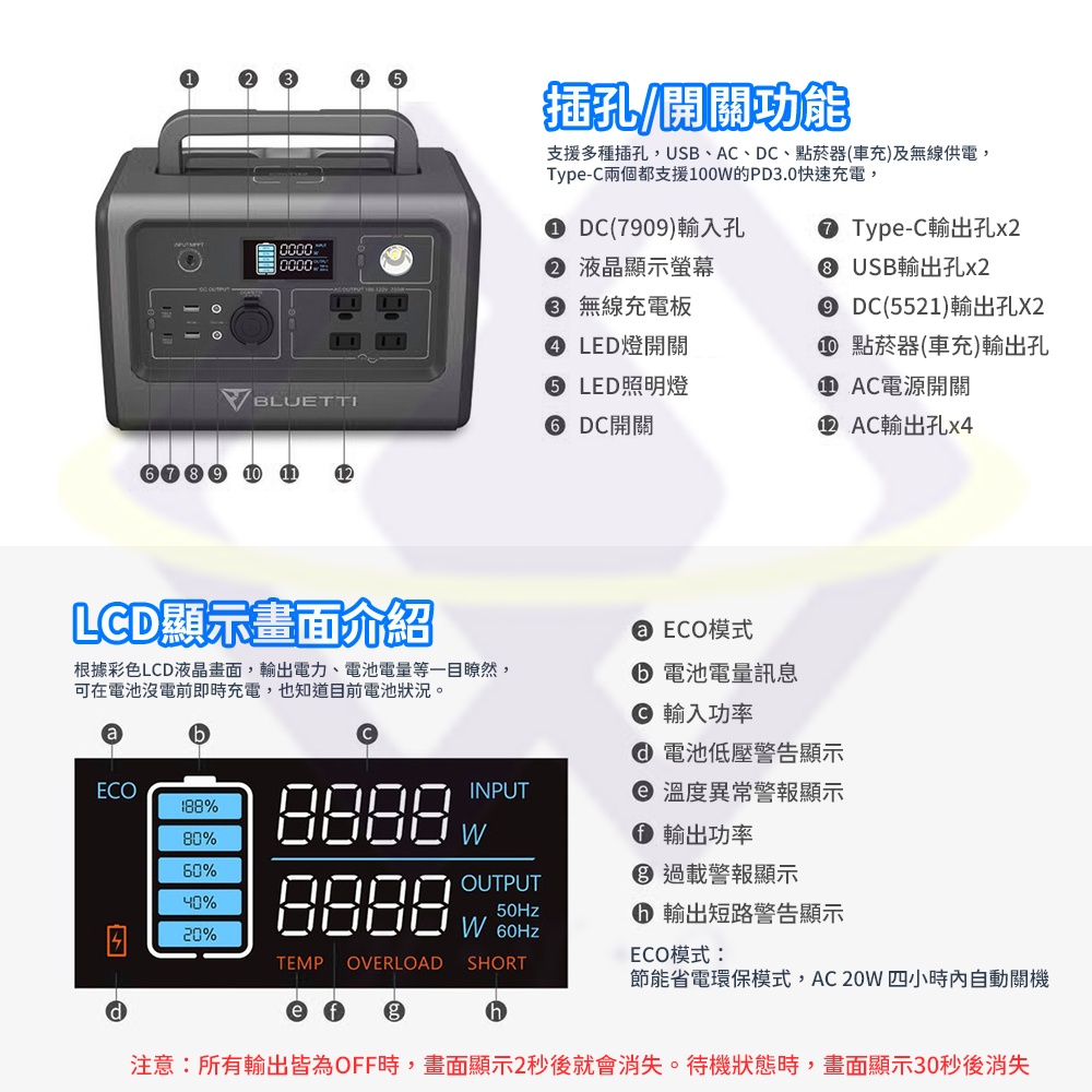 BLUETTI Portable Power Station 800W / EB70 Model / Gray (716Wh Capacity), , large