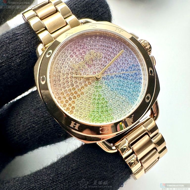 [星晴錶業]COACH手錶,34mm,CH00199彩虹錶面金色錶殼金色精鋼錶帶款, , large