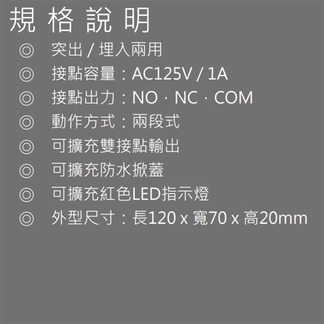 昌運監視器 BS-SW23 突出 埋入兩用 兩段式緊急押扣, , large