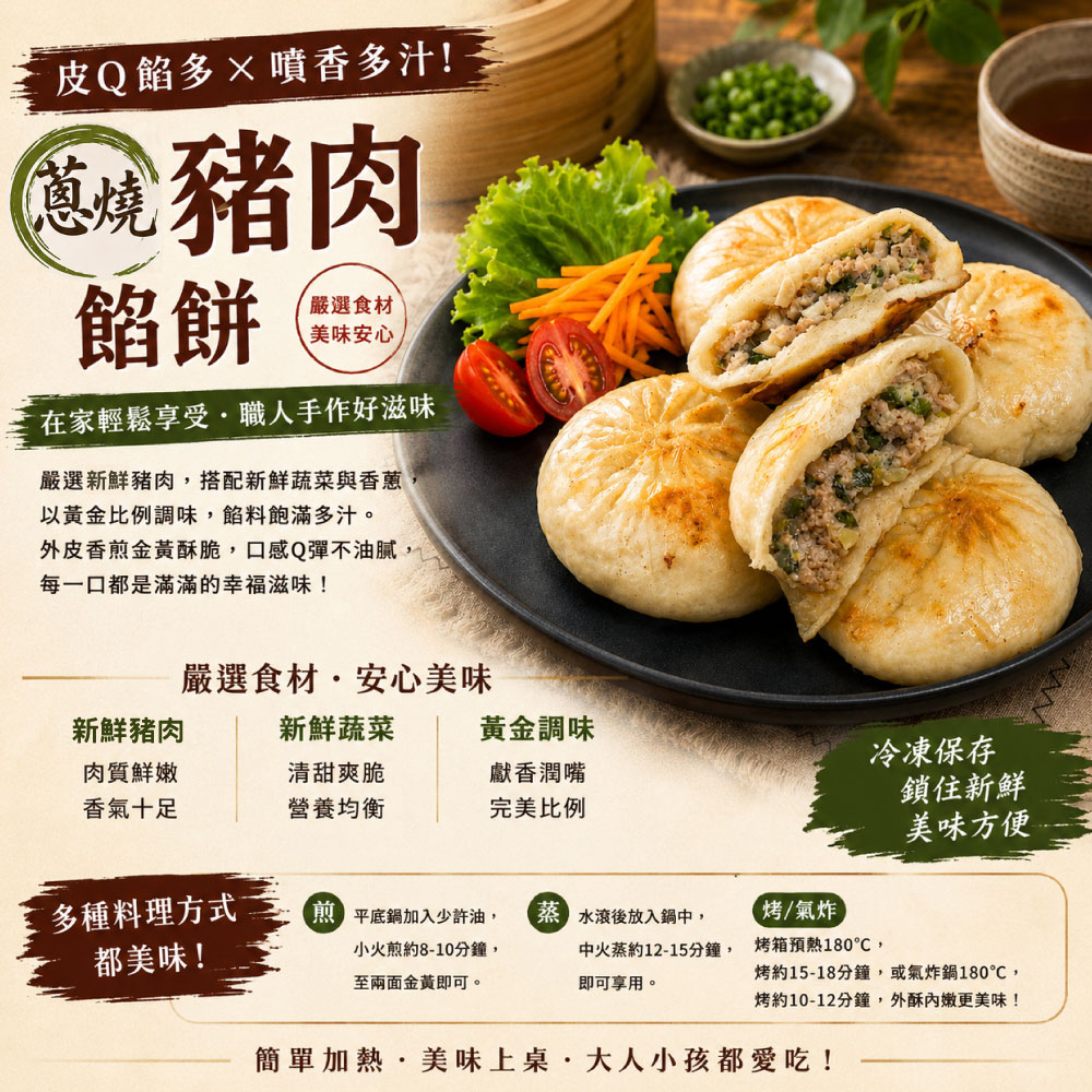 赤豪家庭私廚 蔥燒鮮肉大餡餅6顆(75g&plusmn;10%/顆/6顆1包)_任選, , large