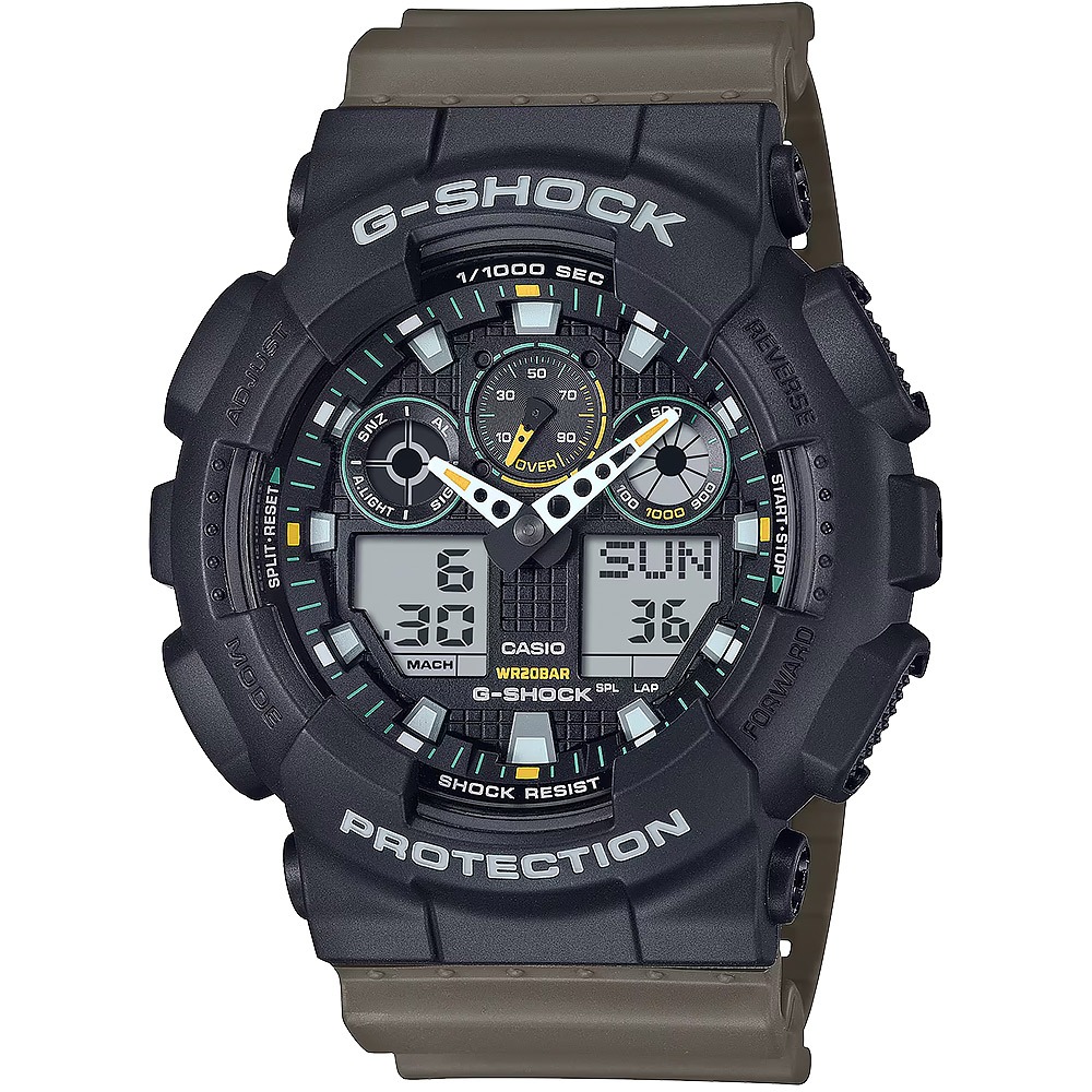 CASIO 卡西歐 G-SHOCK 經典配色系列 雙顯手錶 GA-100TU-1A3, , large