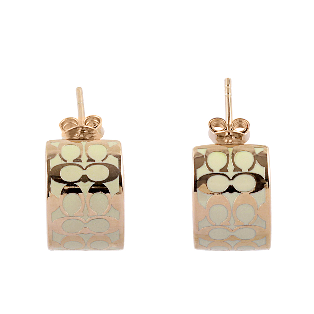 COACH CC Logo 滿版琺瑯環狀耳環(金色/白色), , large