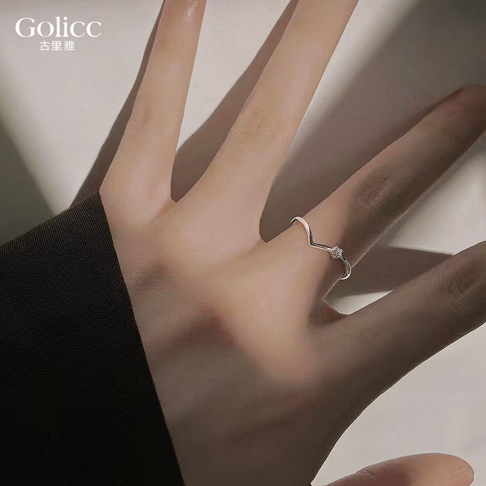 【Gulicc】古莉可 戒指 韓版簡約鋯石V行戒指, , large