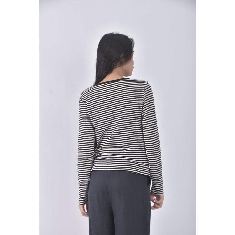 (S) 棉質條紋黑色長袖上衣二手衣, , large