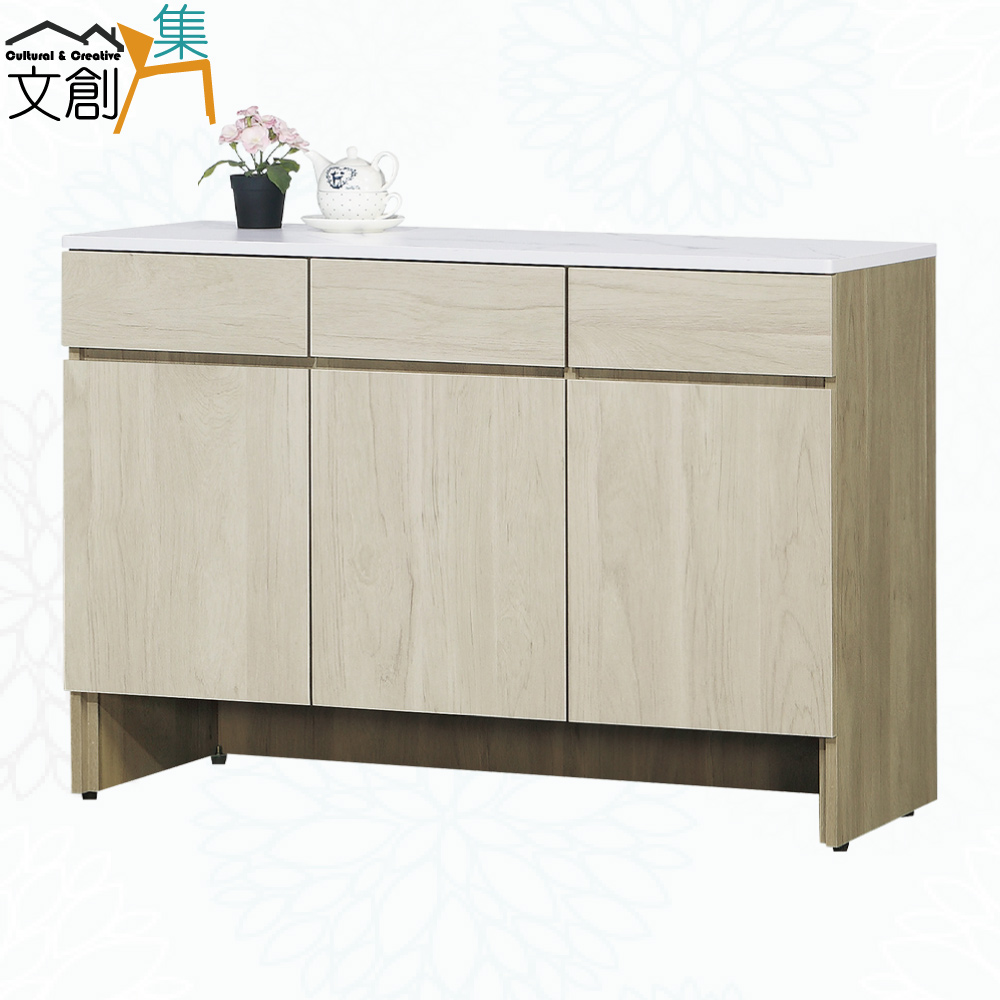【文創集】瑞歐雙色4尺仿石紋三抽低餐櫃(客約商品), , large