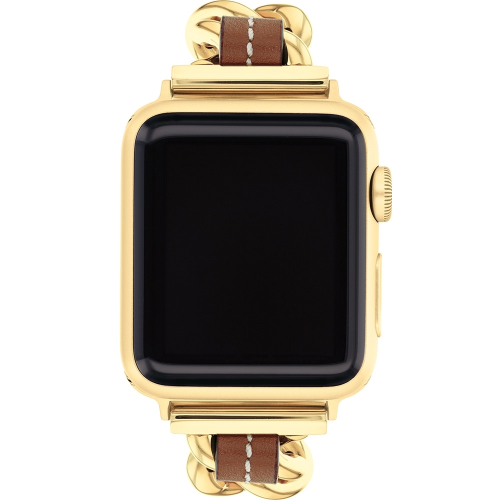 COACH Apple Watch 錶帶 38/41mm 適用 鍊帶結合皮錶帶- 金x咖(不含手錶), , large