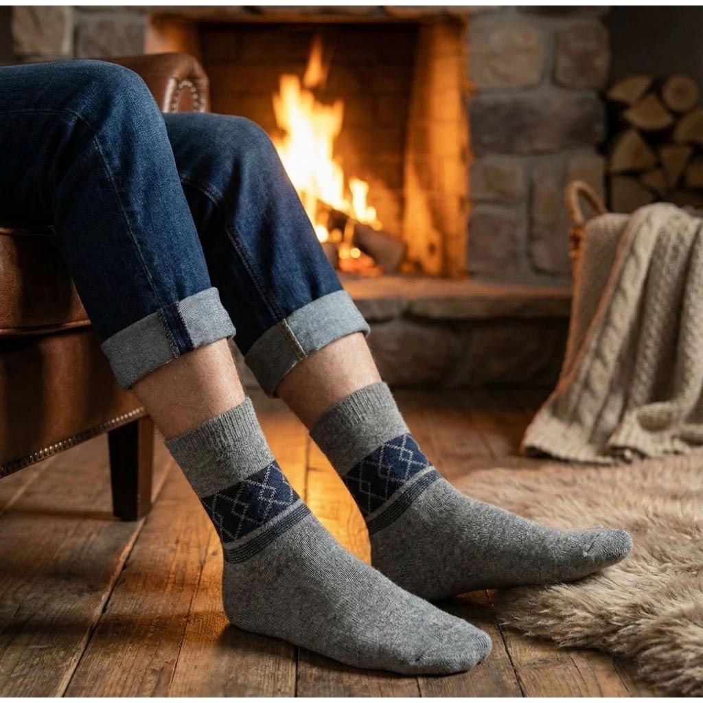【複製】凱美棉業｜冬日必備🔥（男款）精緻保暖毛襪 防寒襪 保暖襪 毛襪 長襪 冬天襪-菱格款, , large