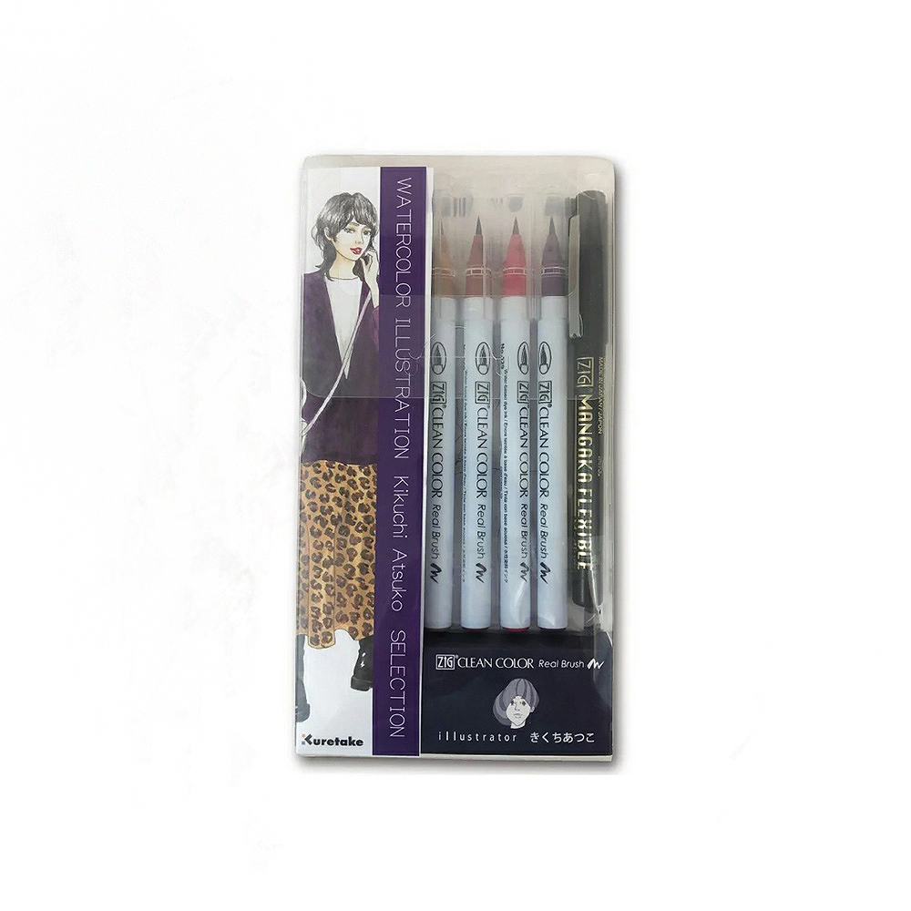 【Kuretake 吳竹】吳竹x菊池敦子 水彩插畫組合 豹紋 /組 ECD160-030(日本品牌), , large