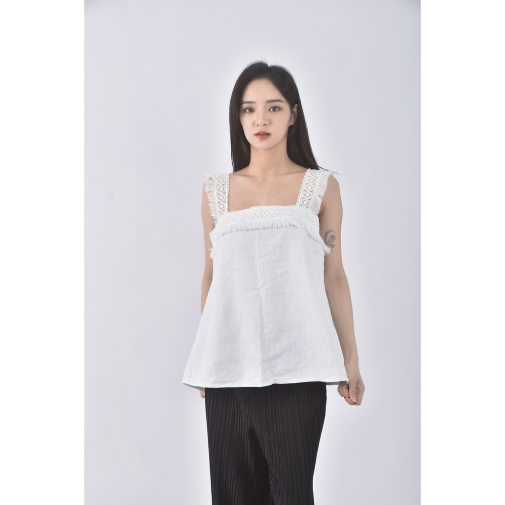 (S) carual style質感吊帶棉質白色上衣二手衣, , large