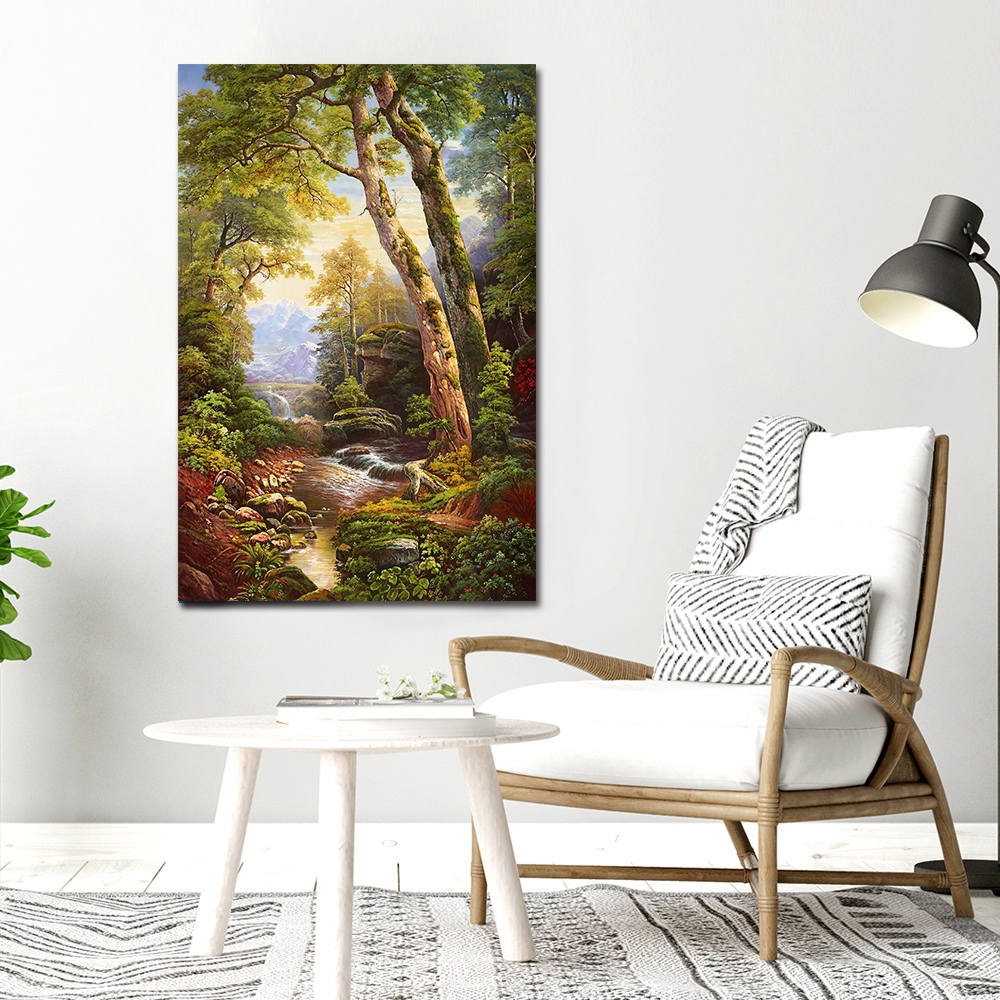 【御畫房】綠林溪流 國家一級畫師手繪油畫60&times;90cm(VF-191), , large