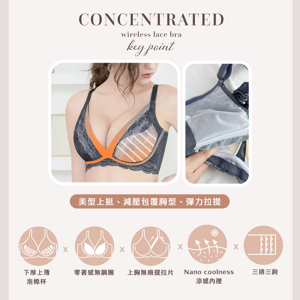 【Clany可蘭霓】涼感包覆無鋼圈 藍灰色 無法抗拒心機 B-D內衣 6991-65, , large