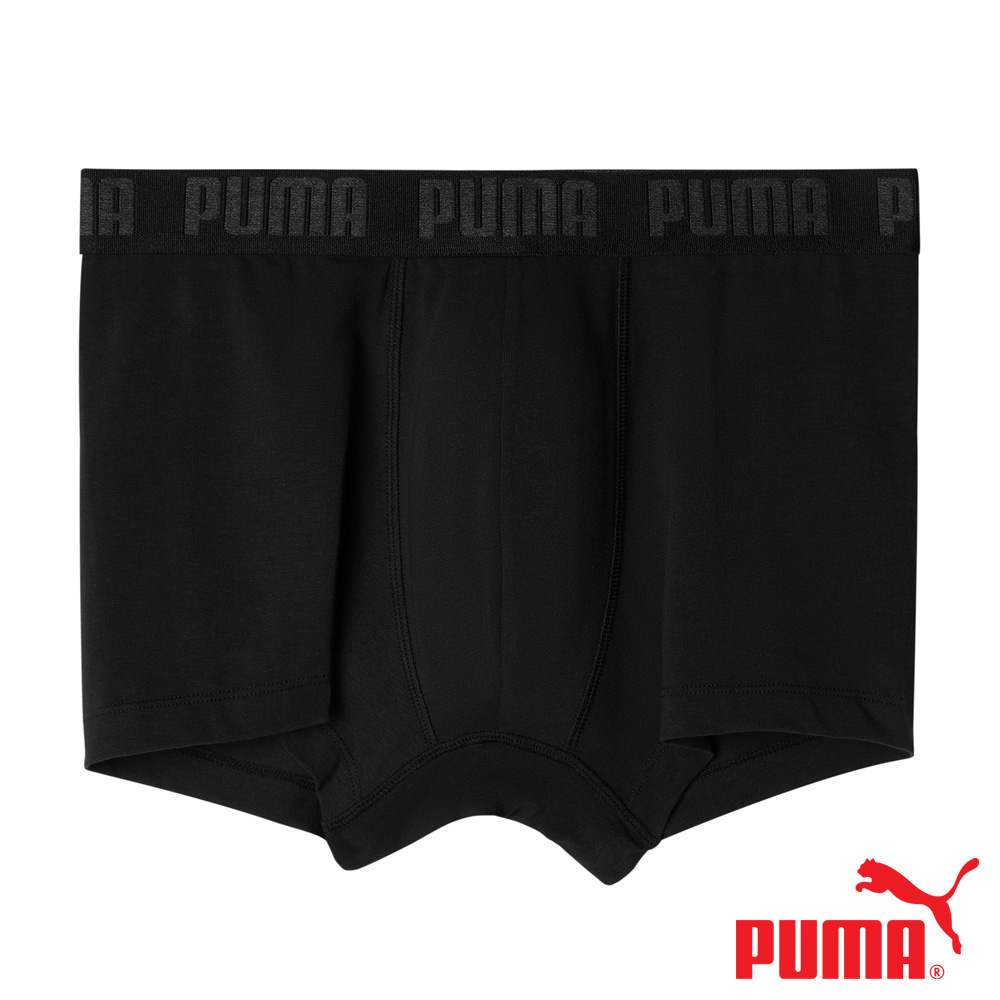 PUMA 平口內褲 1件組 彪馬 跳豹 男內褲 平角內褲 修身 防捲邊 貼合 耐穿 柔軟 棉質 排汗 透氣 抗菌 黑 灰, 黑,XL, large
