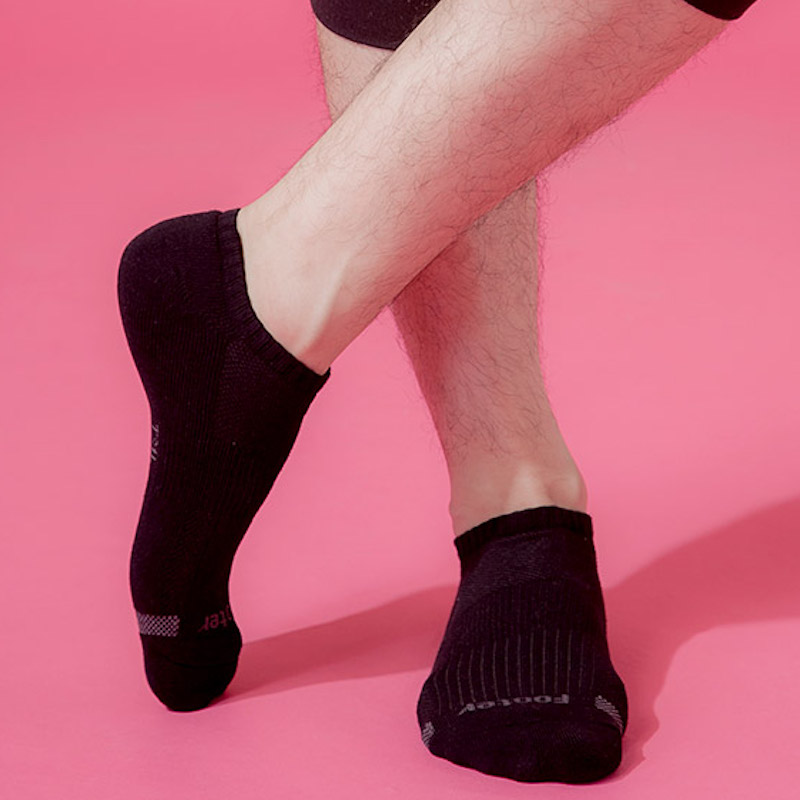 Footer單色運動逆氣流氣墊船短男襪, 黑色-XL, large