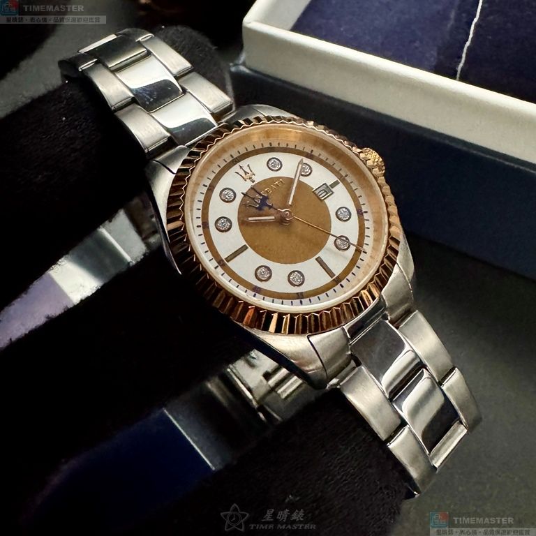 [星晴錶業]MASERATI手錶,32mm,R8853100502白色幾何立體圖形錶面玫瑰金錶殼銀色精鋼錶帶款, , large