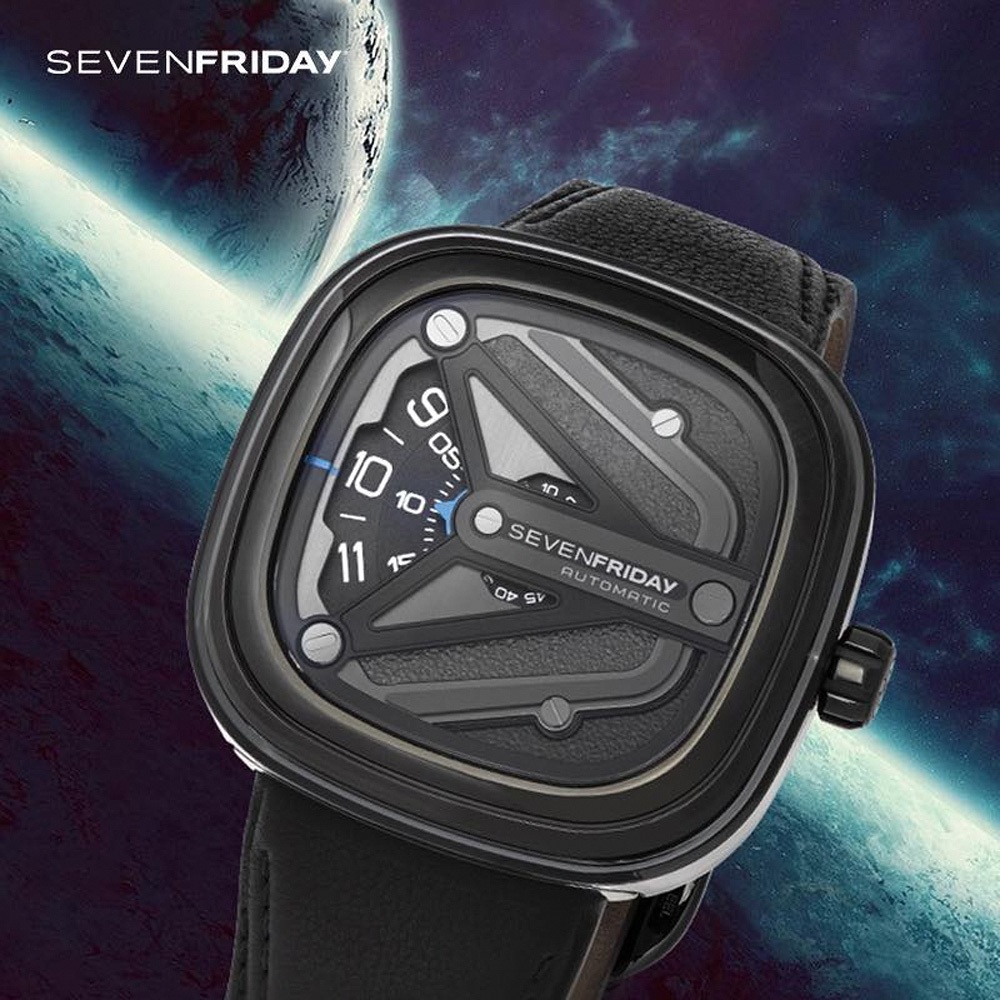 SEVENFRIDAY Spaceship 太空船 自動上鍊機械錶 送禮-黑/47x47.6mm  M3/07, , large