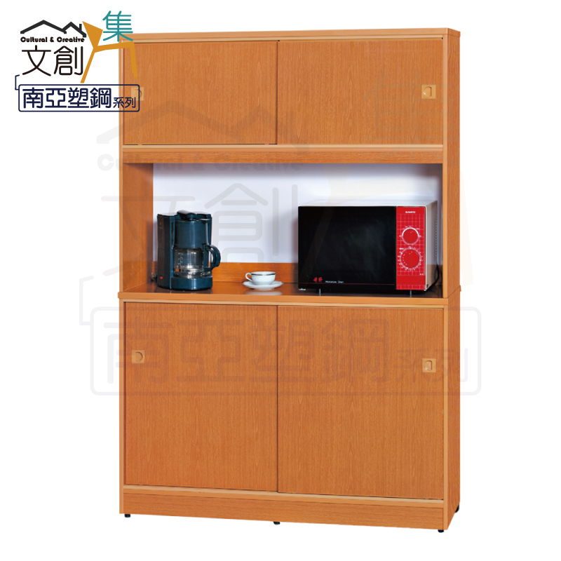 【文創集】泰亞 環保4.1尺南亞塑鋼推門高餐櫃/收納櫃組合(客約商品)