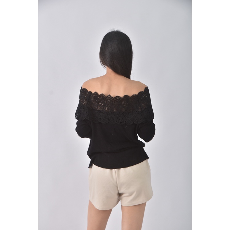 (M) 質感一字領黑色上衣二手衣, , large