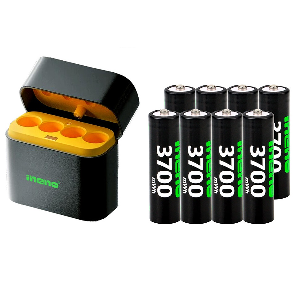 【ineno】3號/AA 恆壓可充式1.5V鋰電池全新特大能量3700mWh8入+(3號4槽)AI隨身收納盒充電器, , large