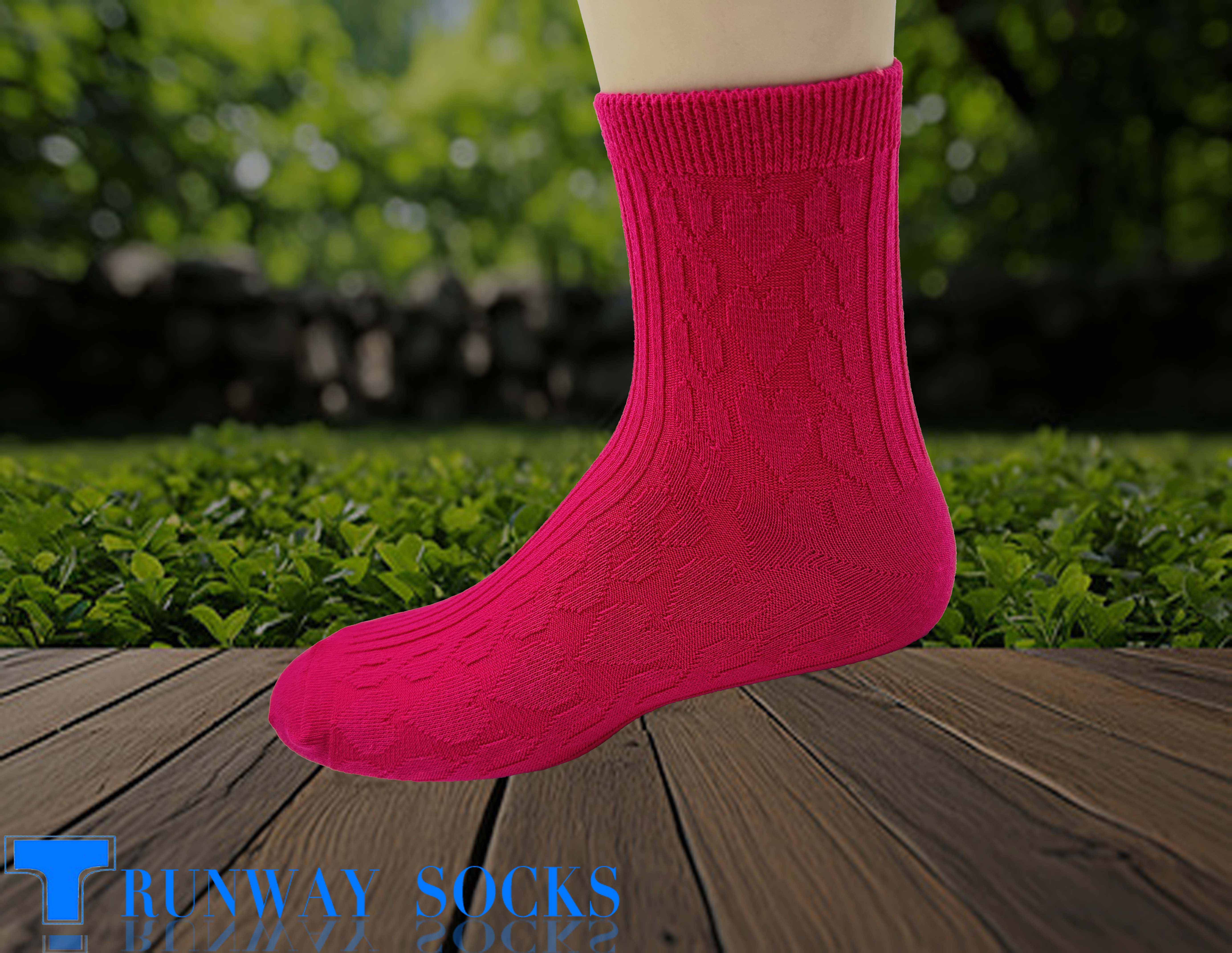 【RUNWAY】《RUNWAY SOCKS》Japanese Style Trendy Short Socks &ndash; Double Cylinder 1/2 Crew Socks with Heart Jacquard Design &ndash; Casual & Sporty &ndash; Pink &ndash; Women&rsquo;s &ndash; 1 Pair, , large